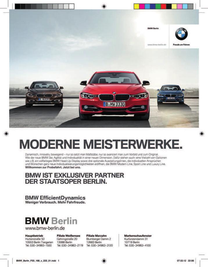 BMW Berlin lädt ein staatsoper für alle foto: dirk dehmel BMW BERLIN Auch während der Generalsanierung ihres Stammhauses Unter den Linden hat eine mit diesem besonderen Ort verbundene Tradition