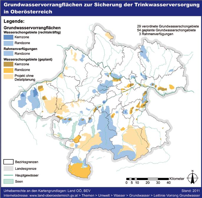 Verankerung von Grundwasservorrangflächen in der Raumordnung Die Abteilung Grund- und Trinkwasserwirtschaft des Landes Oberösterreich gibt den Gemeinden die Grenzen der Grund wasservorrangflächen zur
