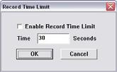 - Record Time Limit Aktivierung/Deaktivierung (Standard) und Eingabe einer zeitlichen Begrenzung der Aufnahmedauer. 5.