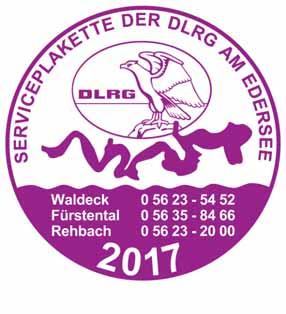 ACHTUNG WASSERSPORTLER ACHTUNG Die Serviceplakette der DLRG am Edersee Wie in jedem Jahr ist die neue Serviceplakette der DLRG am Edersee an den Rettungsstationen Waldeck, Rehbach, Fürstental für