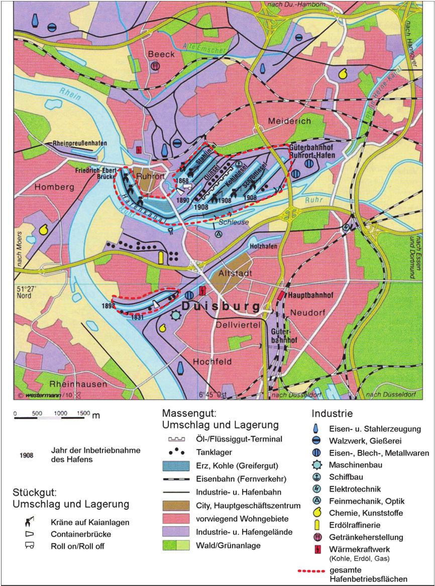 Seite 2 von 6 M 1: Atlaskarten nach Wahl M 2: Duisburger Hafen Ende der 1980er Jahre Güterumschlag des Duisburger Hafens 1987 17.349.