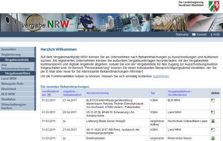 (Single-Sign-On) mit Unternehmen Zugang zu sämtlichen Vergabemarktplätzen in ganz NRW Vergabemarktplatz
