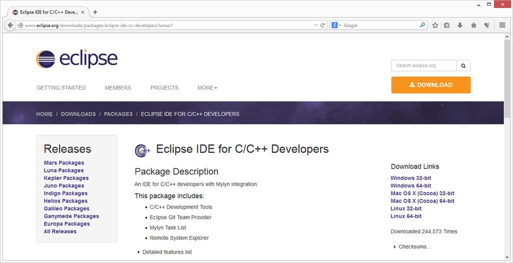 SCHRITT 1 Die Installation von Eclipse CDT (Eclipse IDE for C/C++ Developers Packages) Die folgende Internetadresse mit dem Web-Browser anwählen : http://www.eclipse.