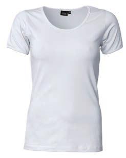 Stretch T-Shirt ID 590 Kurzärmliges feminines T-Shirt in angenehmer Baumwollqualität mit Stretch für besten Komfort und optimale Passform. Flatlocksteppnähte am Hals. Figurbetont.