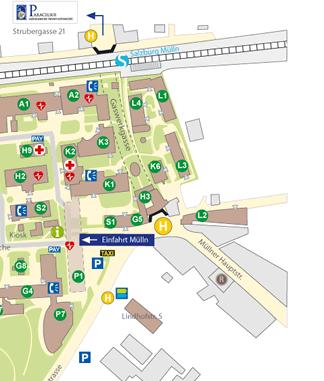 ANFAHRTSPLAN Anreise mit dem PKW Anfahrt Autobahnabfahrt Salzburg Mitte Richtung Zentrum Münchner Bundesstrasse Lieferinger Hauptstrasse Ignaz-Harrer-Str.