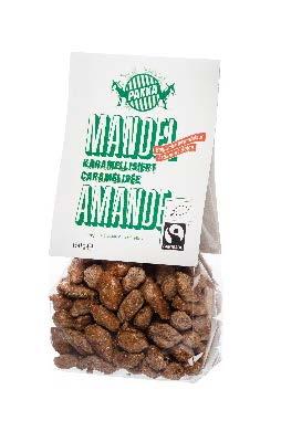 Karamellisierte Mandeln & Nougat, Bio & Fairtrade Karamellisierte Mandeln, 150g Beutel 8.20 150g Rohrzucker (51%), Mandeln (48.9) natürliches Vanille-Extrakt.