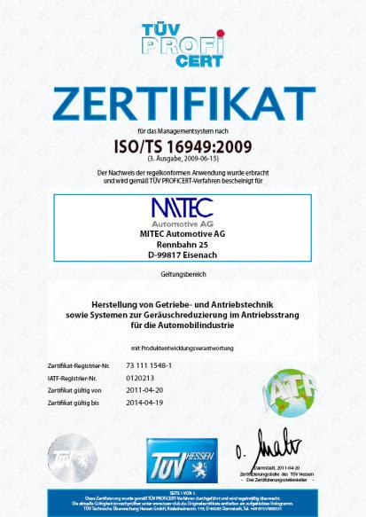 Zertifikate ISO/TS 16949:2009