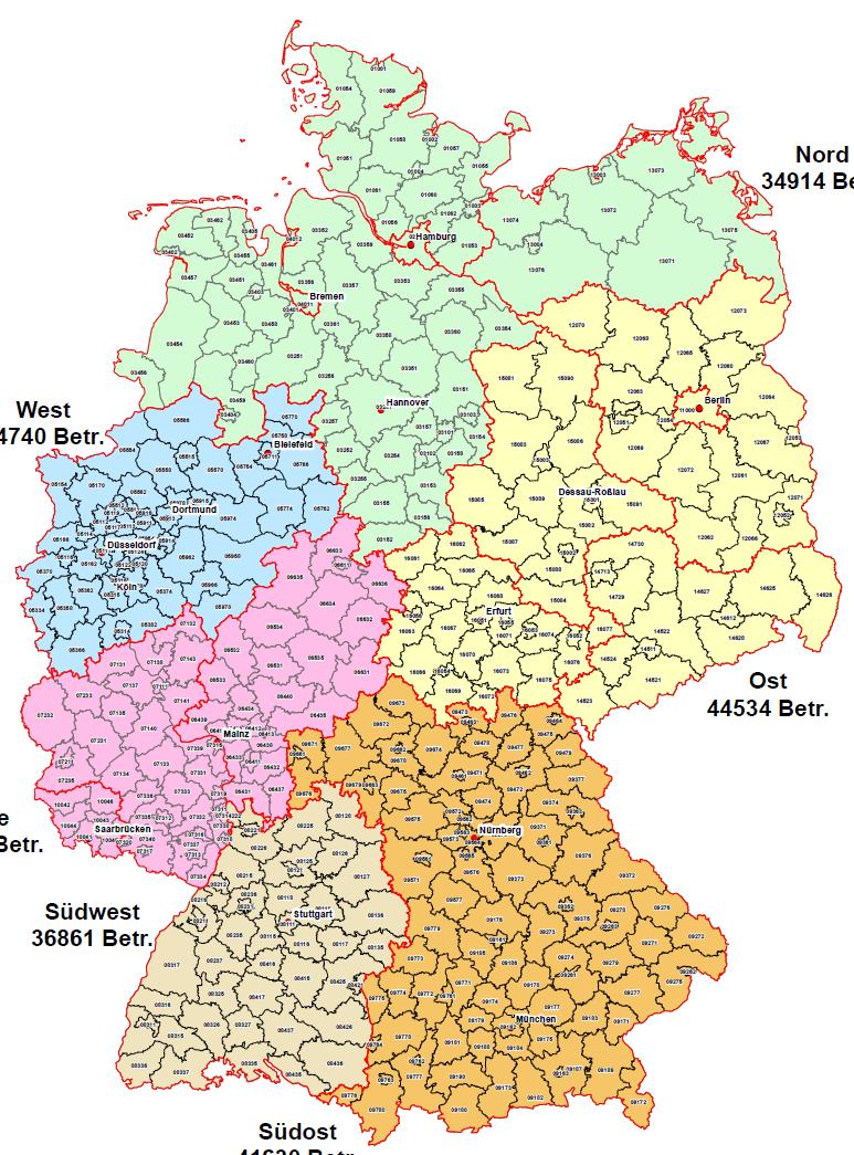 Organisatorische Neuausrichtung (2) Veränderungen: Sechs neue Präventionsbezirke bis Anfang 2018 Grenzen der Bezirke sind Grenzen der Bundesländer (wegen