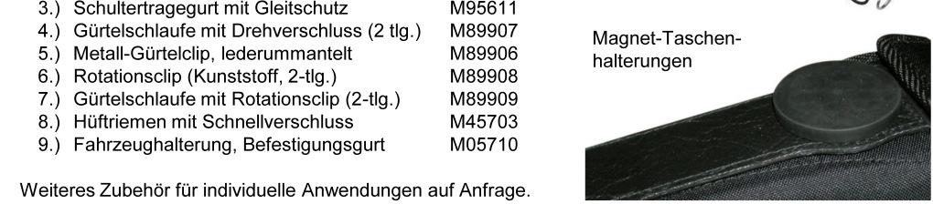 ) Gürtelschlaufe mit Drehverschluss (2 tlg.) M89907 5.) Metall-Gürtelclip, lederummantelt M89906 6.
