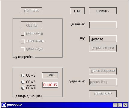 Nach Bestätigung dieser Meldung erscheint folgendes Fenster: Überprüfen Sie bitte Ihren seriellen Anschluss und stellen Sie gegebenenfalls den entsprechenden COM-Port ein.
