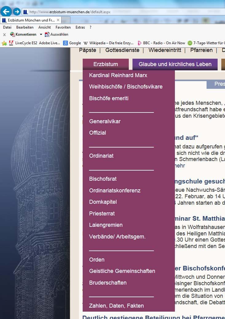29 30 31 32 33 34 Bild 1 Rubrik Erzbistum auf der Homepage der Erzdiözese 4 In ähnlicher Weise beschränkt sich die Darstellung der Bildungsaktivitäten der Erzdiözese derzeit auf