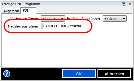 Erzeugung des NC-Codes ctextcallv2 Da eine direkte Ausgabe des vollständigen Gildemeister-Struktur- Programms aus dem Postprozessor aus technischen Gründen nicht möglich ist, wird zunächst ein