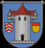 Wappen und Logo der Stadt Butzbach Wappenbeschreibung: In Blau ein silberner Turm mit zwei Eckgiebeln, rotbedacht, begleitet von den Herrschaftswappen Eppstein und Falkenstein-Münzenberg.