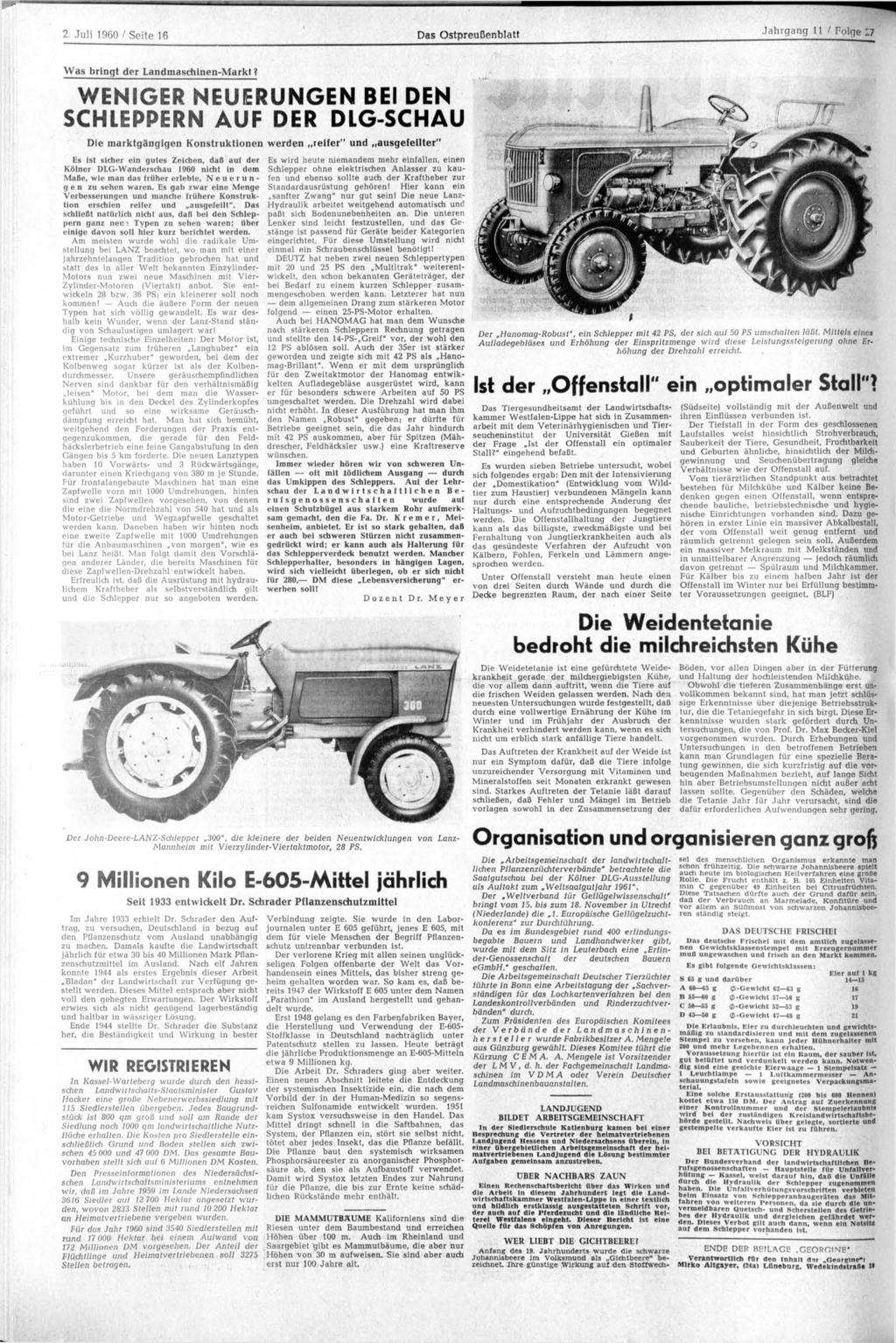 2. Juli 1960 / Seite 16 Das Ostpreußenblatt Jahrgang 11 / Folge 27 Was bringt der Landmaschinen-Markt?