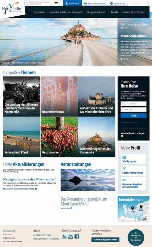 www.normandie-touristiker.de Die deutschsprachige Webseite speziell für Touristiker 3 1 2 9 Auf dieser Webseite finden Sie Informationen zum touristischen Angebot der Normandie.
