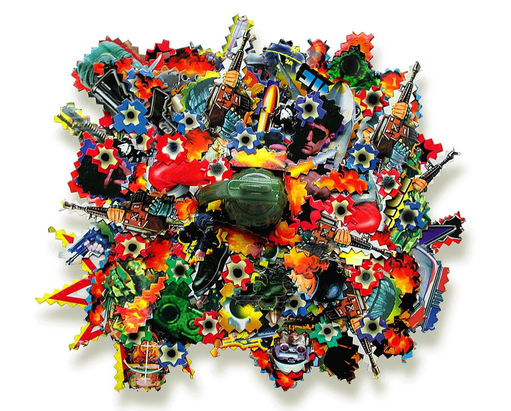 Daniel Ruanova, KaBoom, 2006, Assemblage: PlastikSpielzeug, KartonAusschnitte