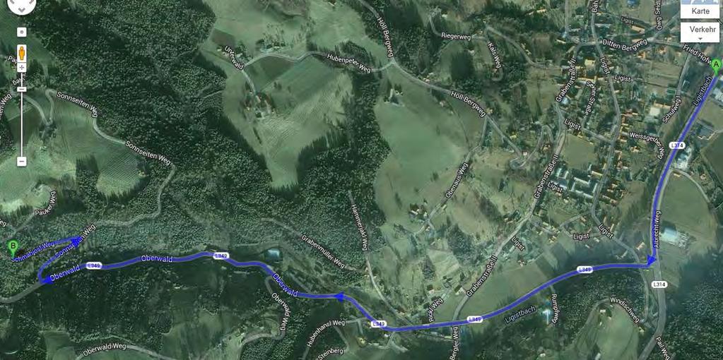 Anfahrt In Ligist Richtung Unterwald bis zu einer Brücke mit dem Hinweisschild Sonnseite Satzberg. Über diese Brücke, nach ca. 150 m die erste Straße links abbiegen, nach ca.