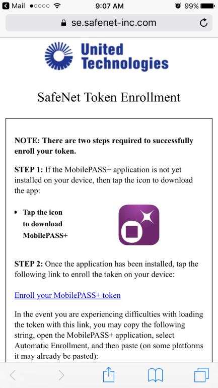 Anmeldung Softwaretoken: SafeNet MobilePASS+ für Apple ios Schritt 1: Öffnen Sie die E-Mail mit der Selbstanmeldung a. Öffnen Sie die E-Mail mit der Selbstanmeldung auf Ihrem Apple ios Handy.
