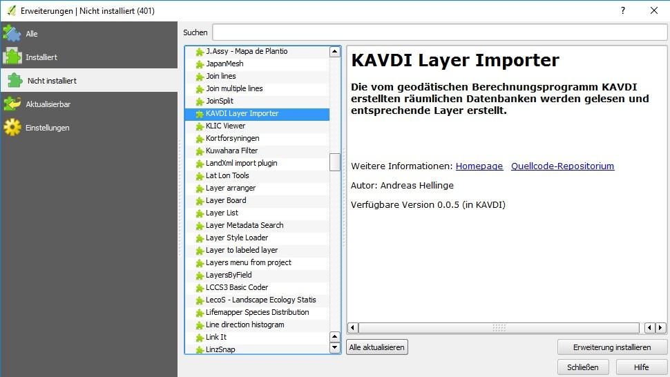 In Seite: 7 Nachdem das KAVDI-Repositorium eingerichtet wurde, kann das Plugin KAVDI Layer Importer installiert