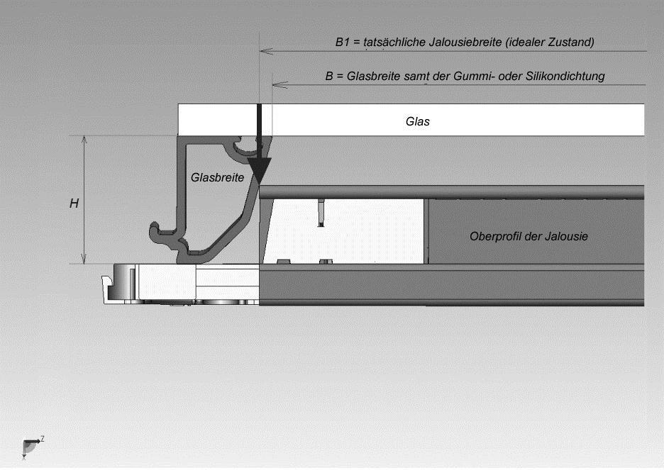 Maximal garantierte Fläche: 2,5 m2 Maße außerhalb der festgelegten Höchstgrenzen müssen mit dem Hersteller besprochen werden. In der Abbildung wird eine ideale Ausmessung der Jalousie dargestellt.
