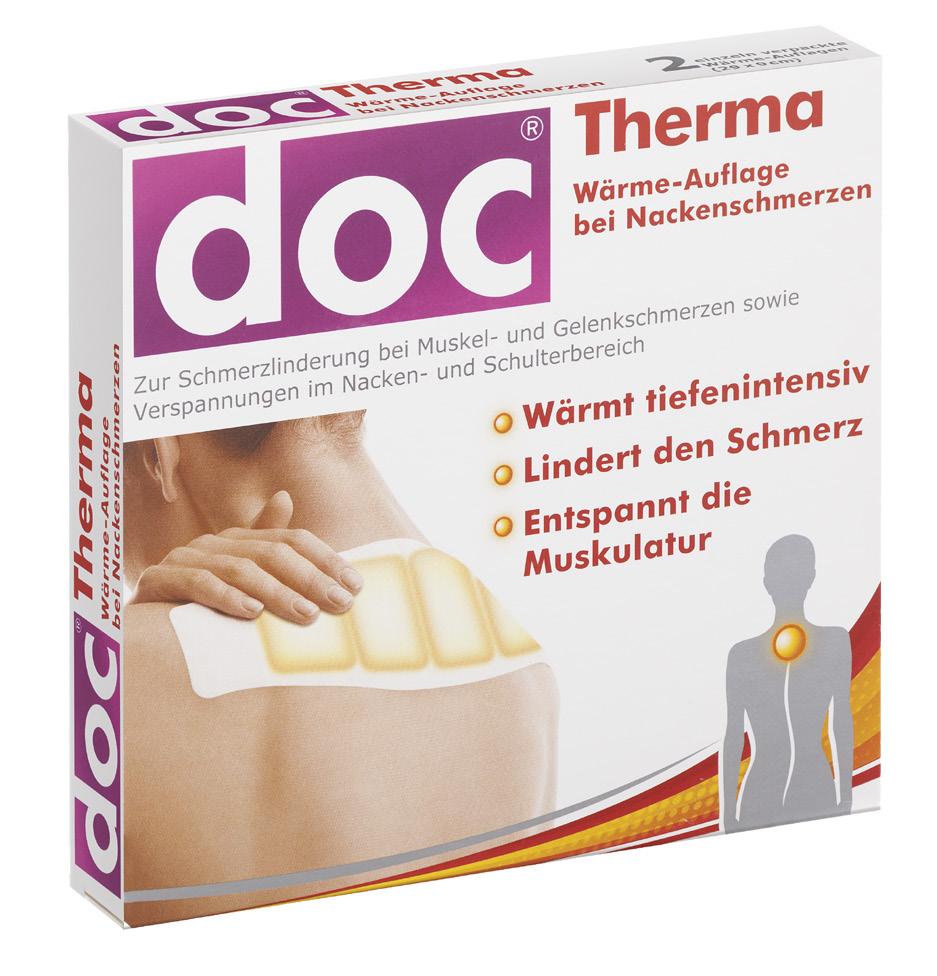 doc Therma Wärme-Auflage Schnelle und verträgliche Schmerzlinderung bei Nackenschmerzen Anwendungsgebiete: Zur Schmerzlinderung bei Muskel- und Gelenkschmerzen sowie Verspannungen im