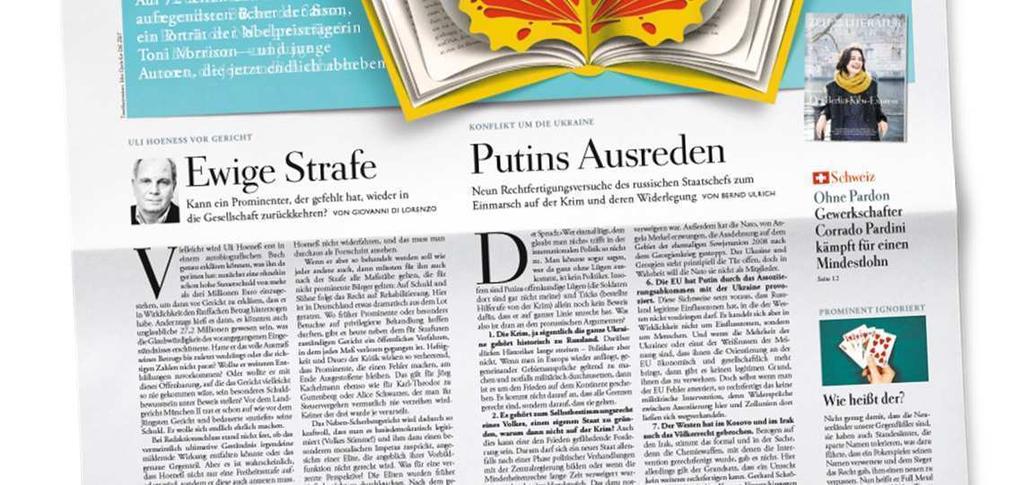 Jede Woche wird auf drei speziellen, nur in der Schweiz erscheinenden Seiten, aus und für die Schweiz berichtet.