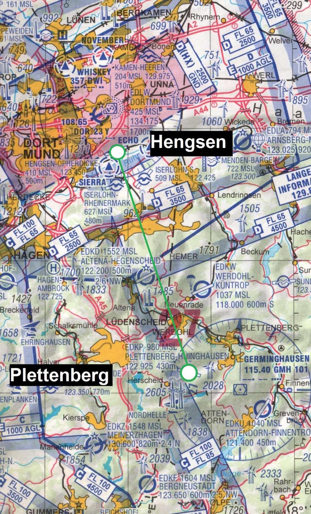 Hengsen Plettenberg (Flugplatz) Hengsen Gesamtstrecke Hin und