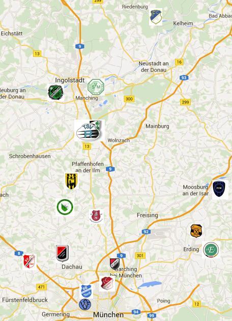 TSV I: Die Bezirksliga Nord Geographische Fakten zur Bezirksliga Nord: Die weiteste Anreise: Sulzemoos / Sandersdorf: 117 km /1 Std.