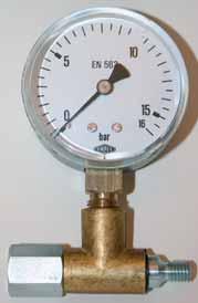 h. Brenngas 0-2,5 bar, G3/8" l.h. Düsenstock Druckmesser 0 bis 16 bar für Schneidsauerstoff zum Einbau in den Brennerkopf des Schneidbrenners.