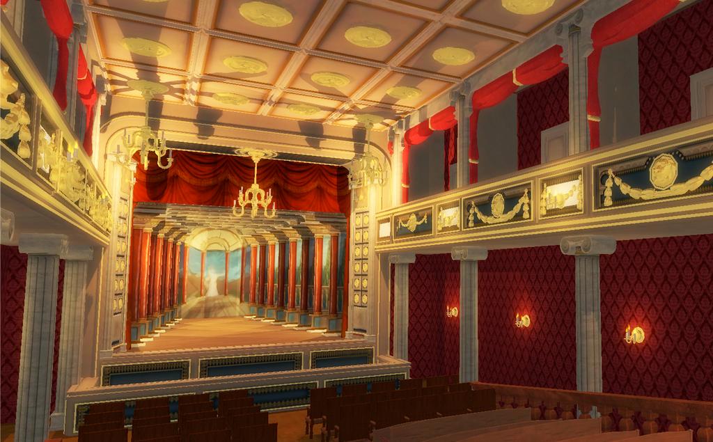 Zu Beginn wurde die Geometrie des Theatersaals sowie dessen Möblierung model- liert.