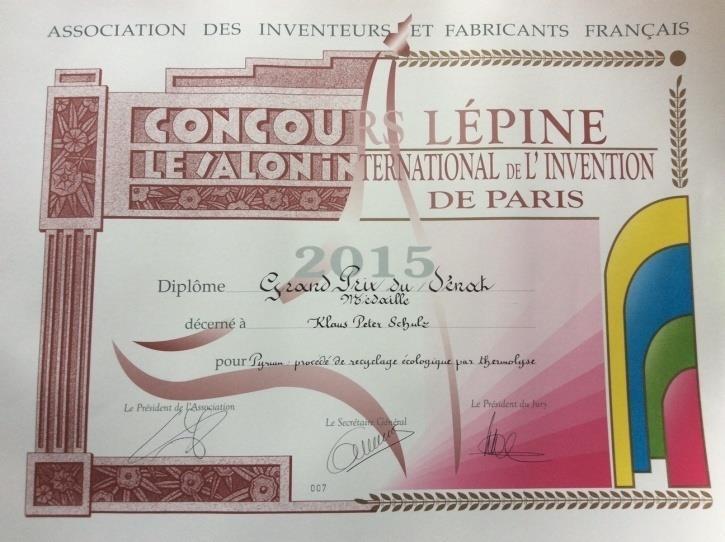 Concours Lépine 2015: Grand Prix du Sénat Medaille d or 2015: