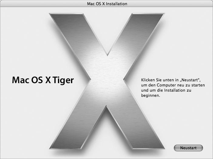 Installieren von Mac OS X Gehen Sie wie im Folgenden beschrieben vor, um mit einer angepassten Installation von Mac OS X Tiger zu beginnen: Schritt 1: Einlegen der Mac OS X Installations-CD/DVD