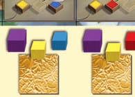 Vierspieler-Seite des Spielplans 6 Holzscheiben (rot, blau, gelb,