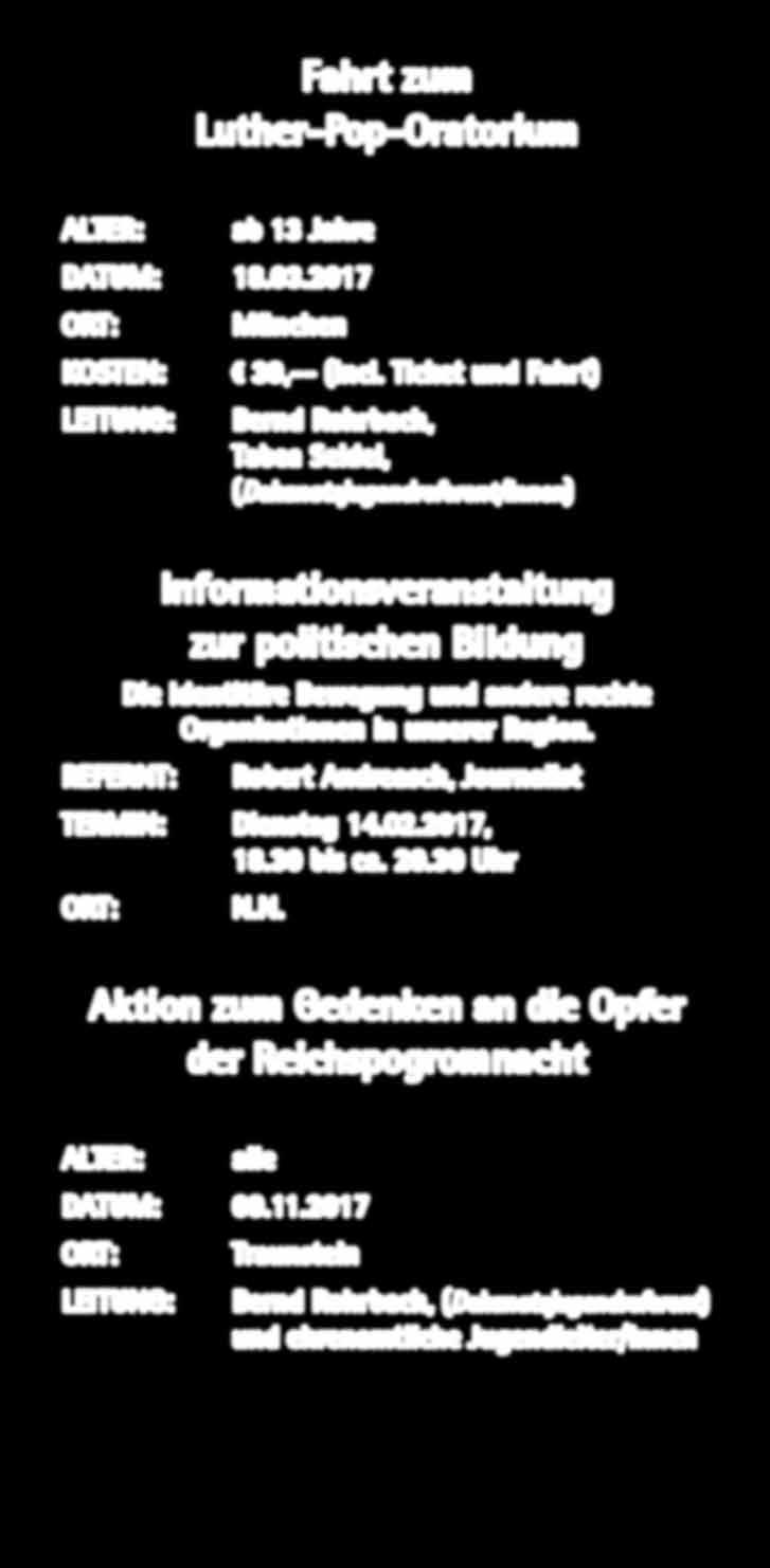 Weitere Angebote Fahrt zum Luther-Pop-Oratorium ab 13 Jahre 18.03.2017 München 39,-- (incl.