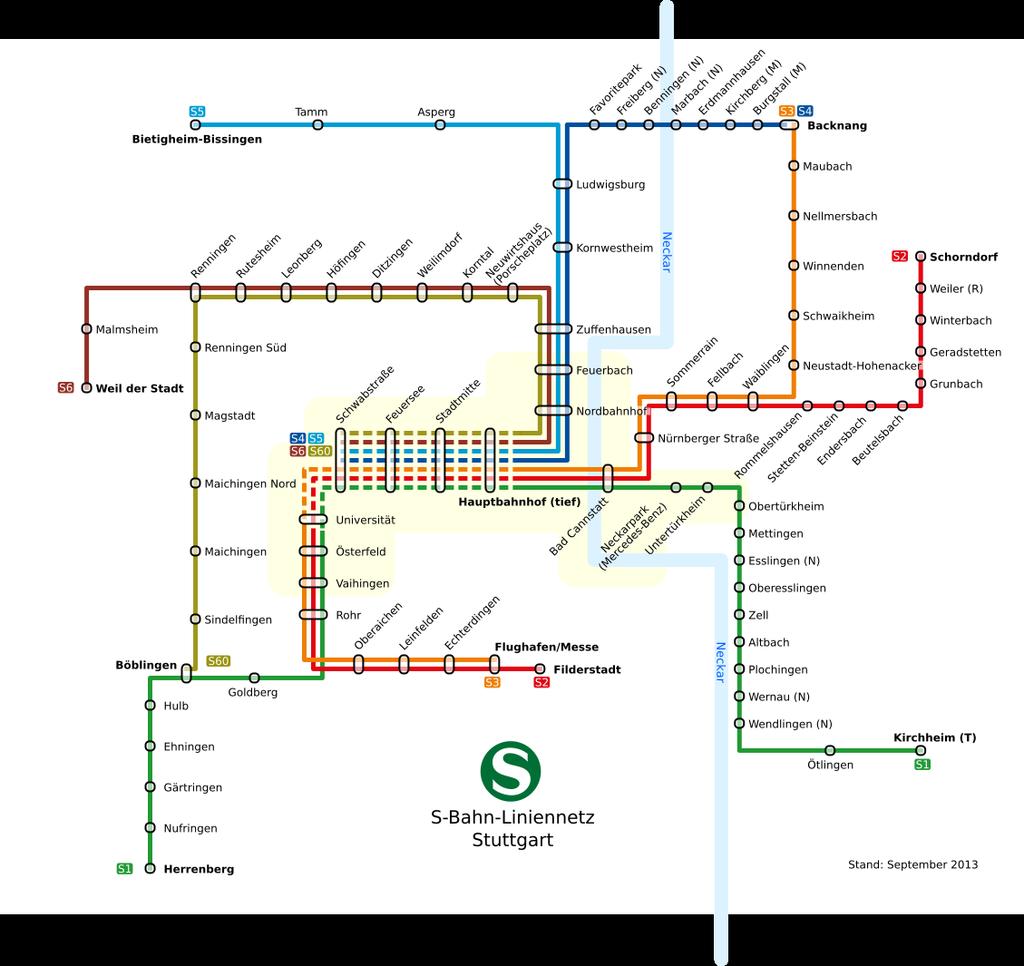 Abbildung 1. S-Bahn-Streckennetz rund um Stuttgart (Quelle: Wikipedia) jede Kante einen Summanden bei, der Summand besteht dabei aus dem Produkt der Werte an den beiden Enden der Kante.