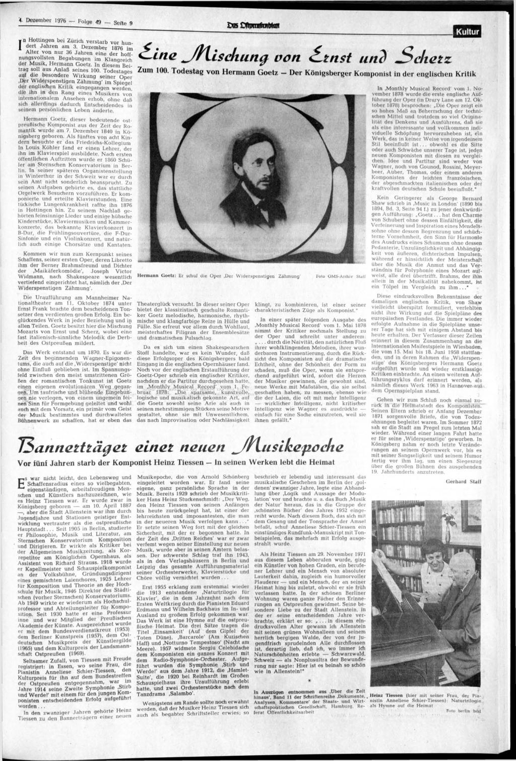 Dezember 1976 Folge 49 Seite 9 In Hottingen bei Zürich verstarb vor hundert Jahren am 3.