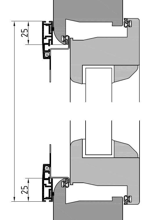 9. Spannrahmen SP-B 40 mm für folgenden Fenstertyp: Softline Fenster überschlag umlaufend identisch = Lichte überschlag + 46 mm = Lichte überschlag + 50