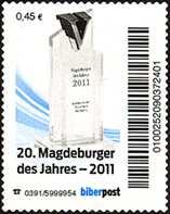 Block, wie abgebildet, selbstklebend, 11 verschiedene Werte zu je 45 Cent, postfrisch PM-BI 9700 14,40 dito mit Ersttagsstempel PM-BI 9710 14,40 10. Januar 2012 - Ausgabe "20.