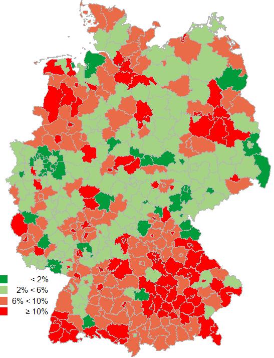 Steigende Marktmieten Veränderungen in % QI.2010 QIV.