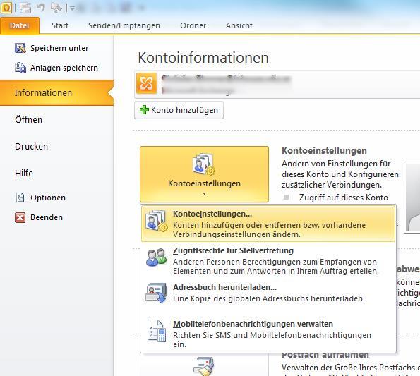 Outlook 2010/2013 Menü "Datei"