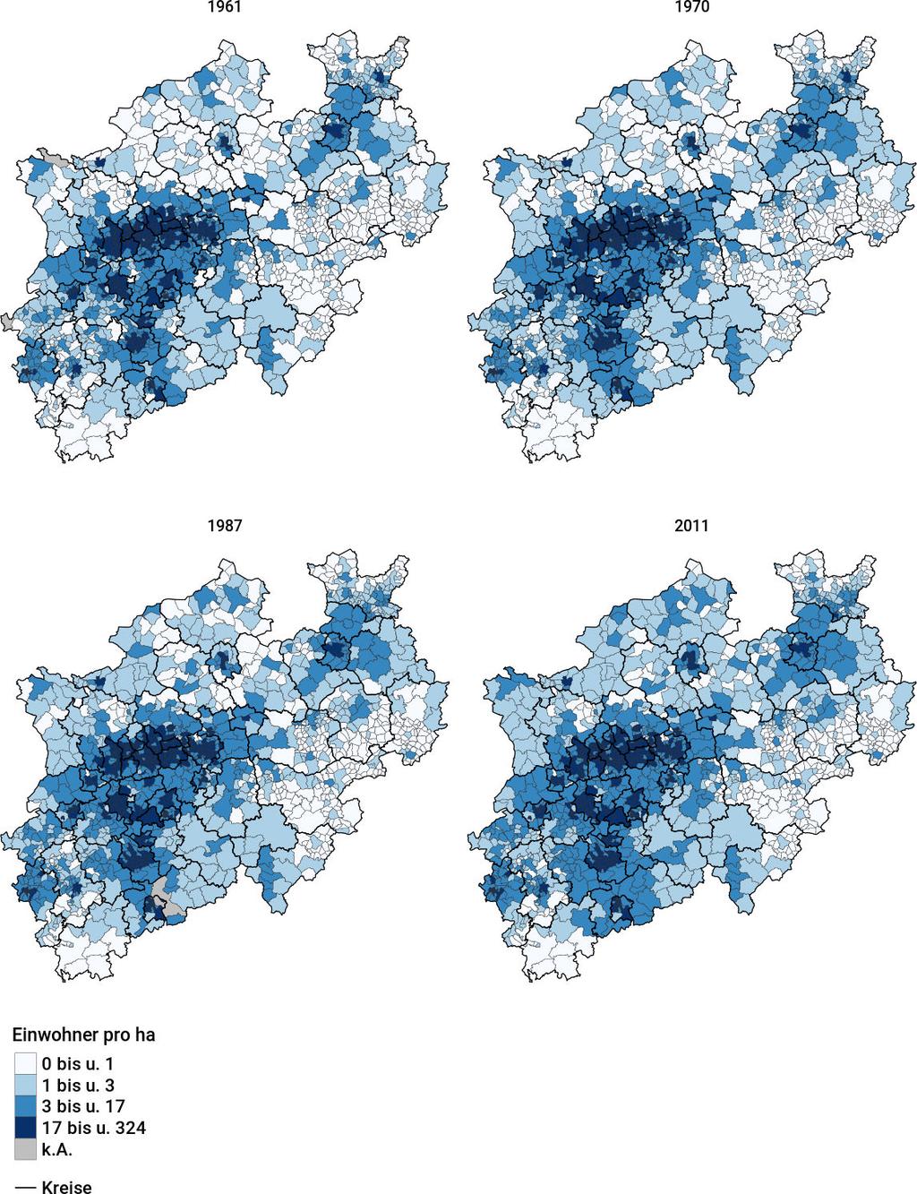 wege zur metropole ruhr 67 Abbildung 4.4: Bevölkerungsdichte (Einwohner je ha) in NRW.