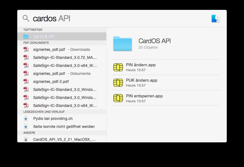 Über den Finder können Sie nun mit CardOs die entsprechenden Apps anzeigen (Ordner Dienstprogramme).