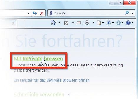 Mit dem InPrivate-Modus vorübergehend ganz sicher surfen 2 4 5 Der Internet Explorer öffnet dann ein neues Fenster mit dem Schriftzug InPrivate ist aktiviert.