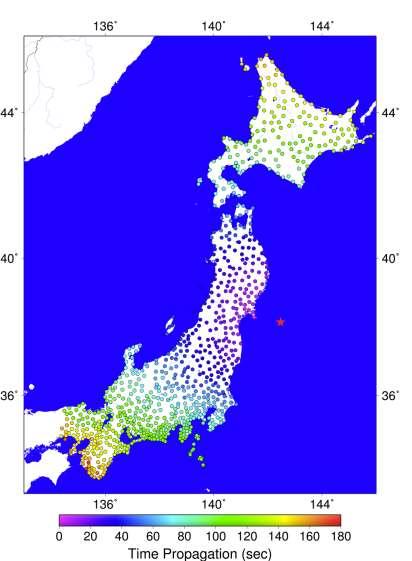 Tohoku-Oki Erdbeben: Erdbebenwellen aus GPS-Daten ~850 GPS- Statonen verarbeiteti GPS detektiert