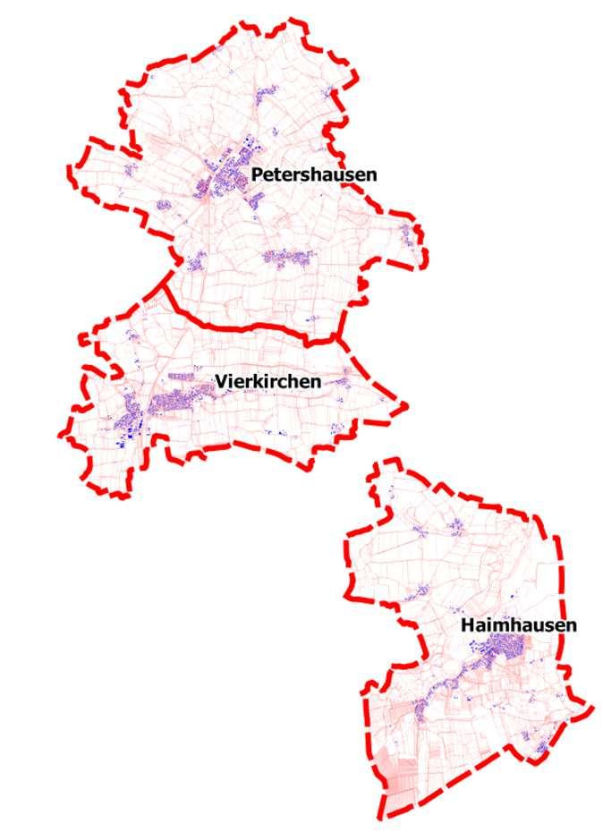 Prinzip des KSK Analyse der drei Gemeinden Haimhausen Petershausen Vierkirchen Fläche: 26,9 km² 32,8 km² 19,4 km² Einwohner: 5.105 6.175 4.