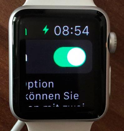 Das Zoomen erfolgt nach dem Aktivieren der Funktion dadurch, dass Sie mit zwei Fingern in der Regel Zeige- und Mittelfinger auf das Display der Apple Watch tippen.