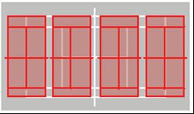 Sollten Sie mehr Spieler haben, können Sie vier rote Plätze quer über einen ganzen Tennisplatz einrichten.