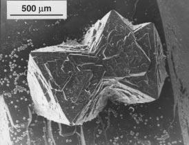 Abb. 5 Aggregat oktaedrischer Pyritkristalle mit ausgepršgter mosaikartiger FlŠchenstrukturierung, auf der PrismenßŠche eines Quarzkristalls aufgewachsen, von Kamenz/Lausitz. Foto B. Ullrich.