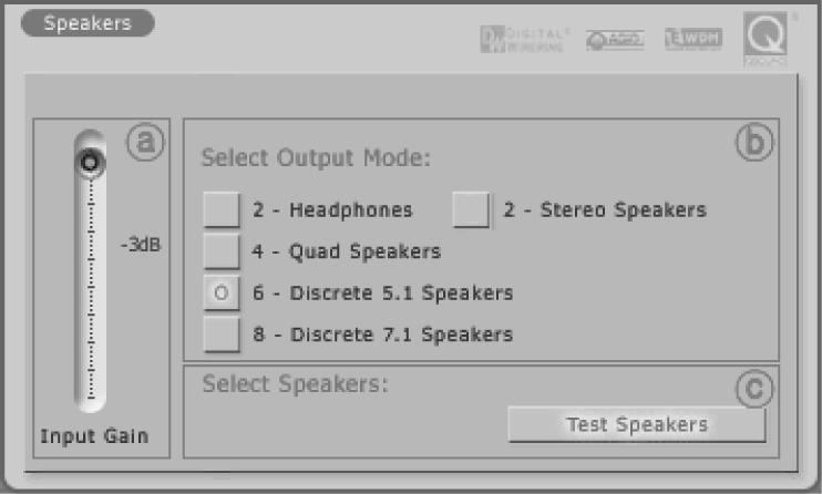 b) QSizzle, c) QRumble : ermöglicht die Verbesserung der Soundausgabe von komprimierten Audiodaten. (MP3, Internetstreaming, usw.) - Ausgabe: generell.