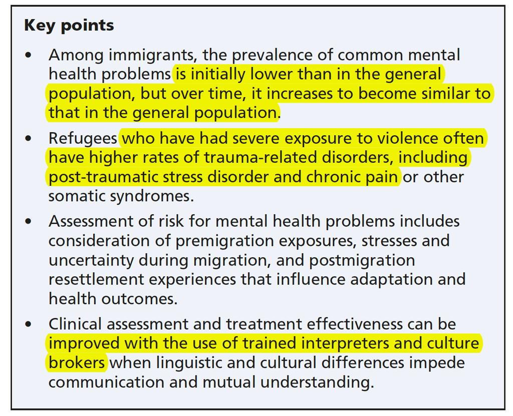 > Zu Beginn niedrigere Prävalenzen psychischer Störungen bei Migranten; nach gewisser Zeit
